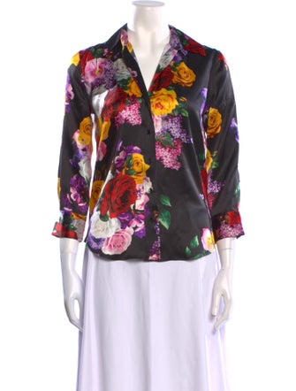 L'Agence Silk Floral Print Polo