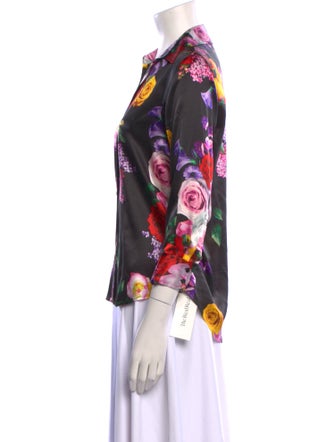 L'Agence Silk Floral Print Polo