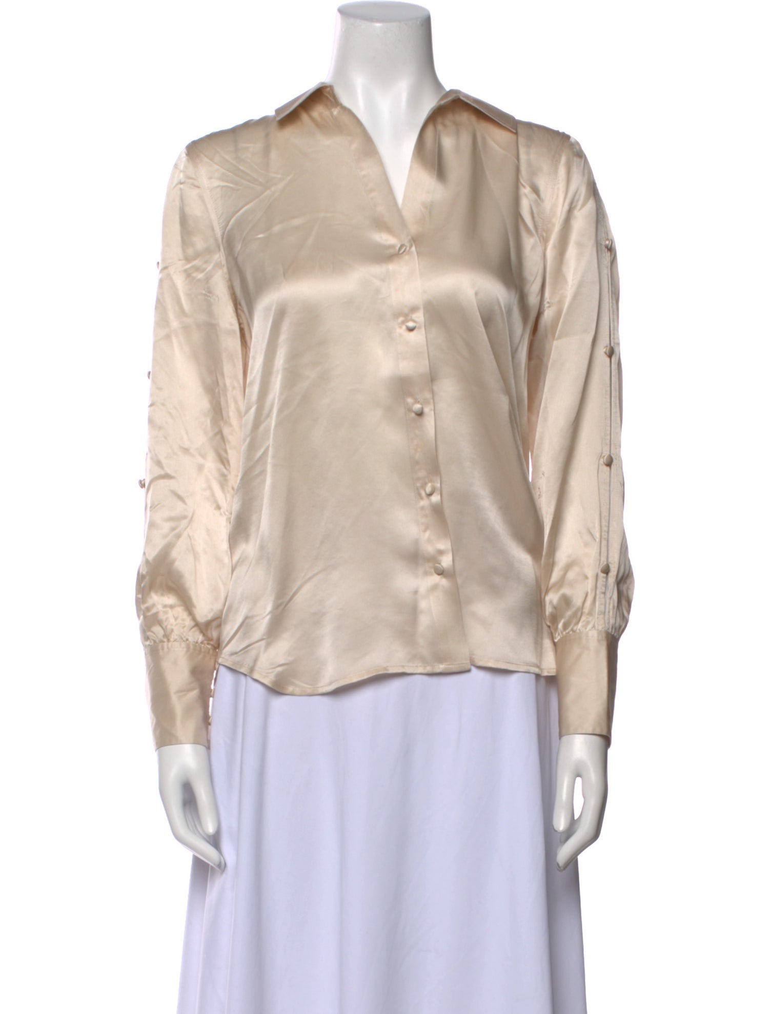 L'Agence Silk V-Neck Button-Up Top