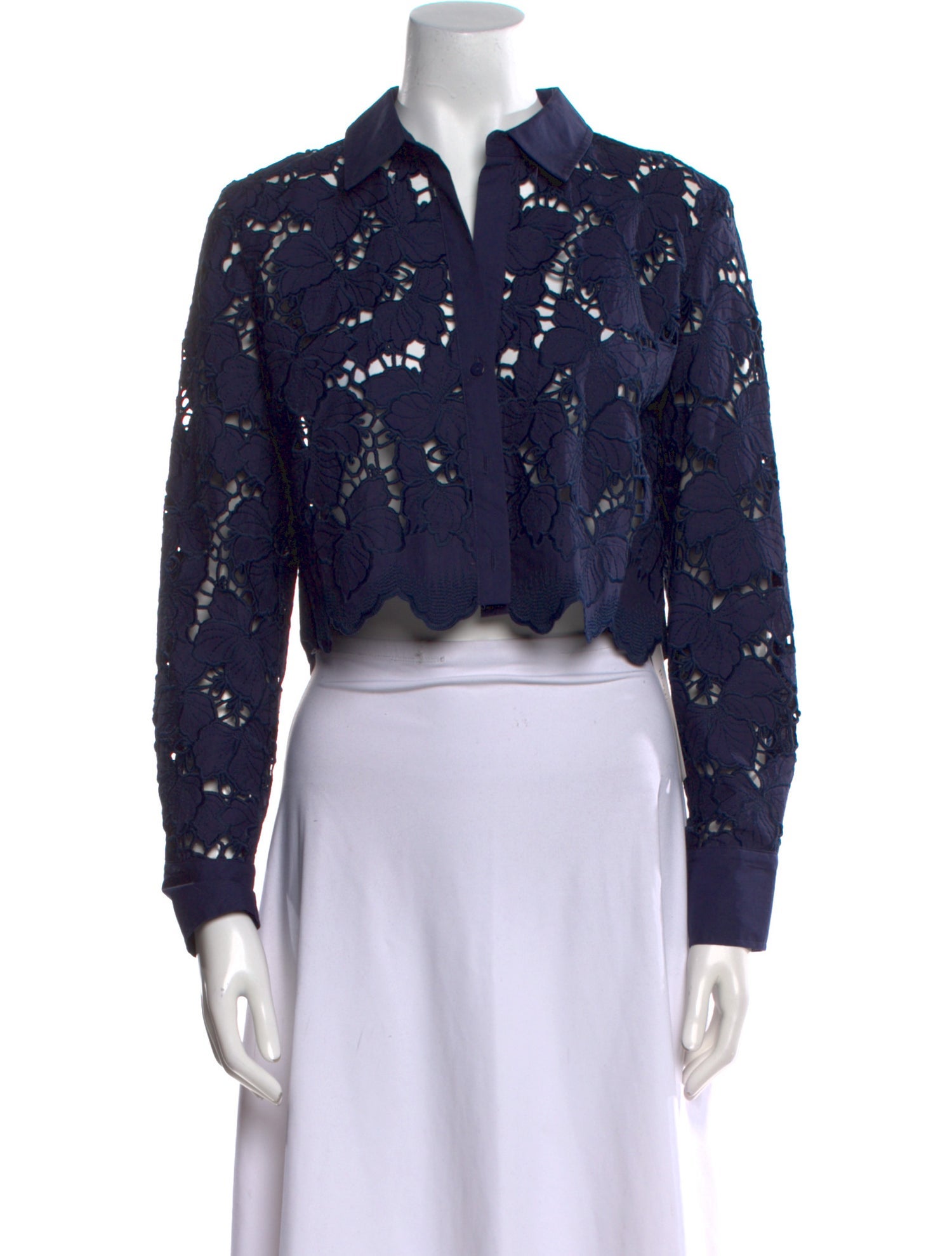 L'Agence Lace Pattern Long Sleeve Crop Top