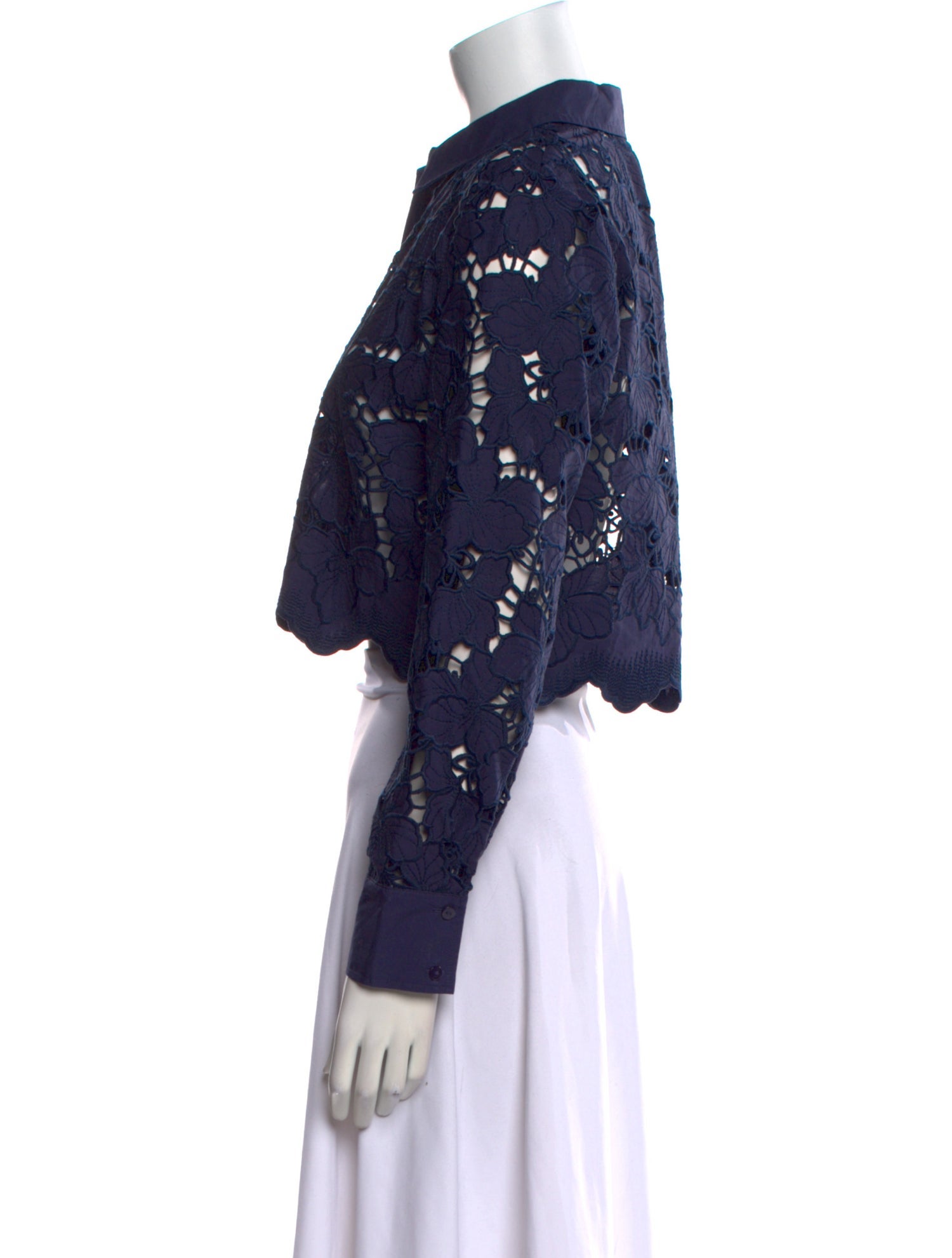 L'Agence Lace Pattern Long Sleeve Crop Top