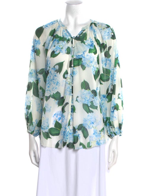 L'Agence Floral Print V-Neck Blouse