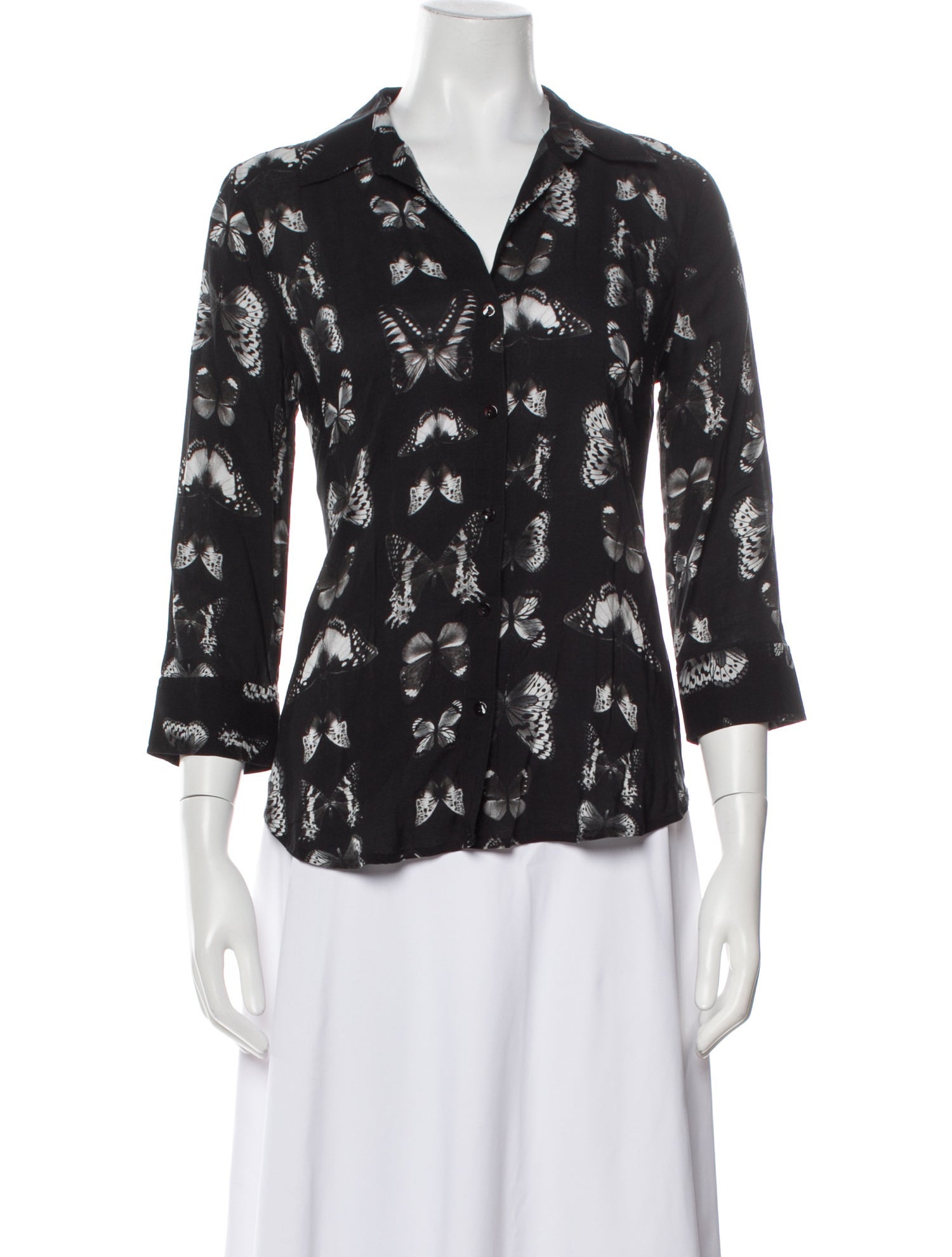 L'Agence Printed V-Neck Button-Up Top