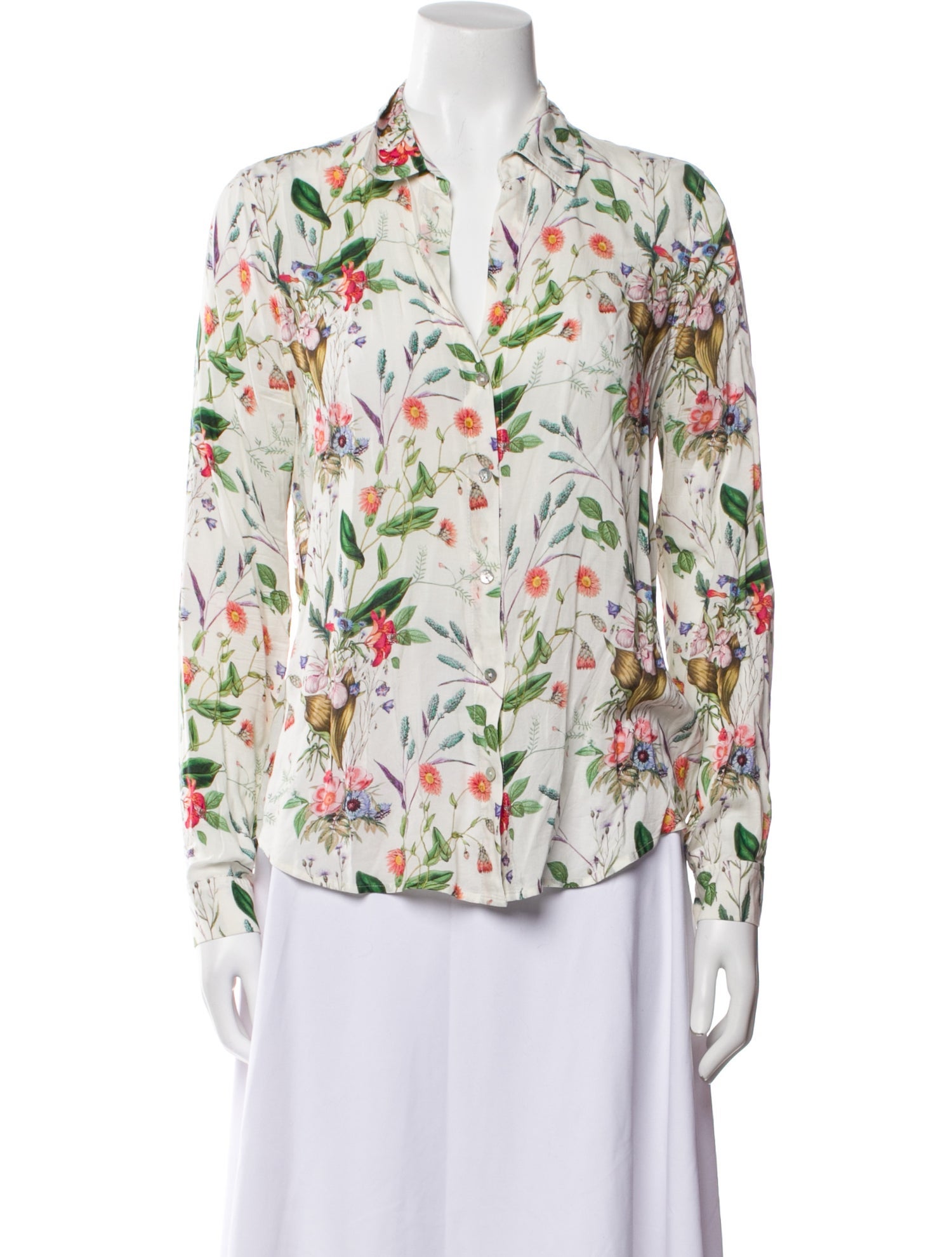 L'Agence Floral Print V-Neck Button-Up Top