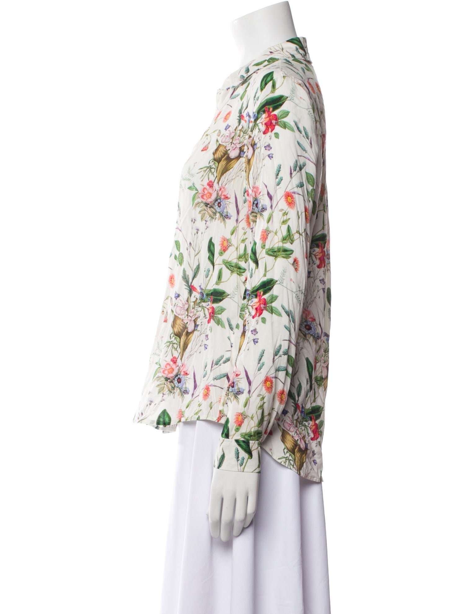 L'Agence Floral Print V-Neck Button-Up Top