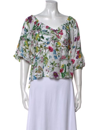 L'Agence Silk Floral Print Crop Top