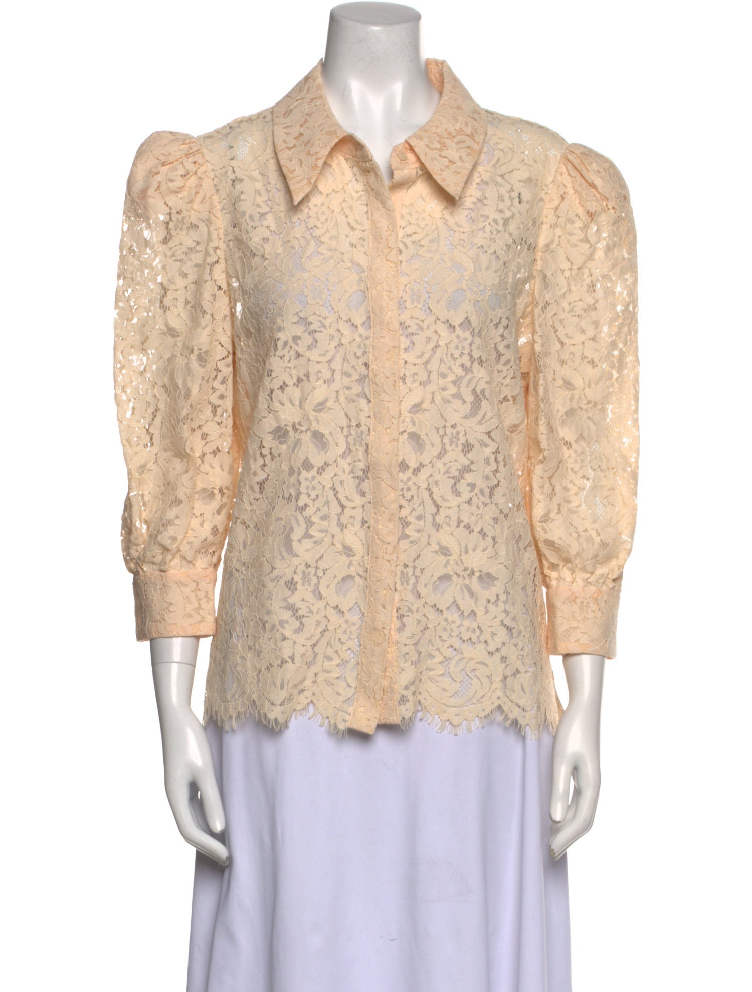 L'Agence Lace Pattern Three-Quarter Sleeve Button-Up Top