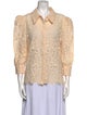 L'Agence Lace Pattern Three-Quarter Sleeve Button-Up Top