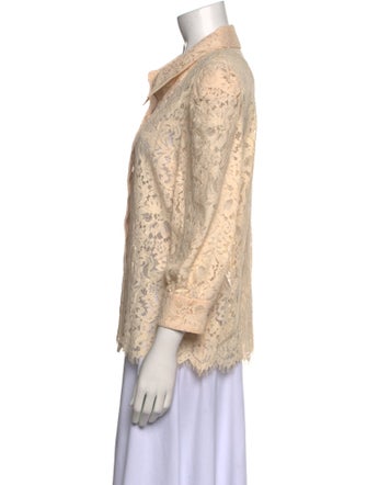 L'Agence Lace Pattern Three-Quarter Sleeve Button-Up Top