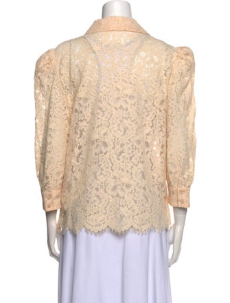 L'Agence Lace Pattern Three-Quarter Sleeve Button-Up Top