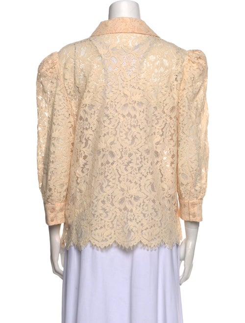 L'Agence Lace Pattern Three-Quarter Sleeve Button-Up Top