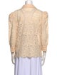 L'Agence Lace Pattern Three-Quarter Sleeve Button-Up Top