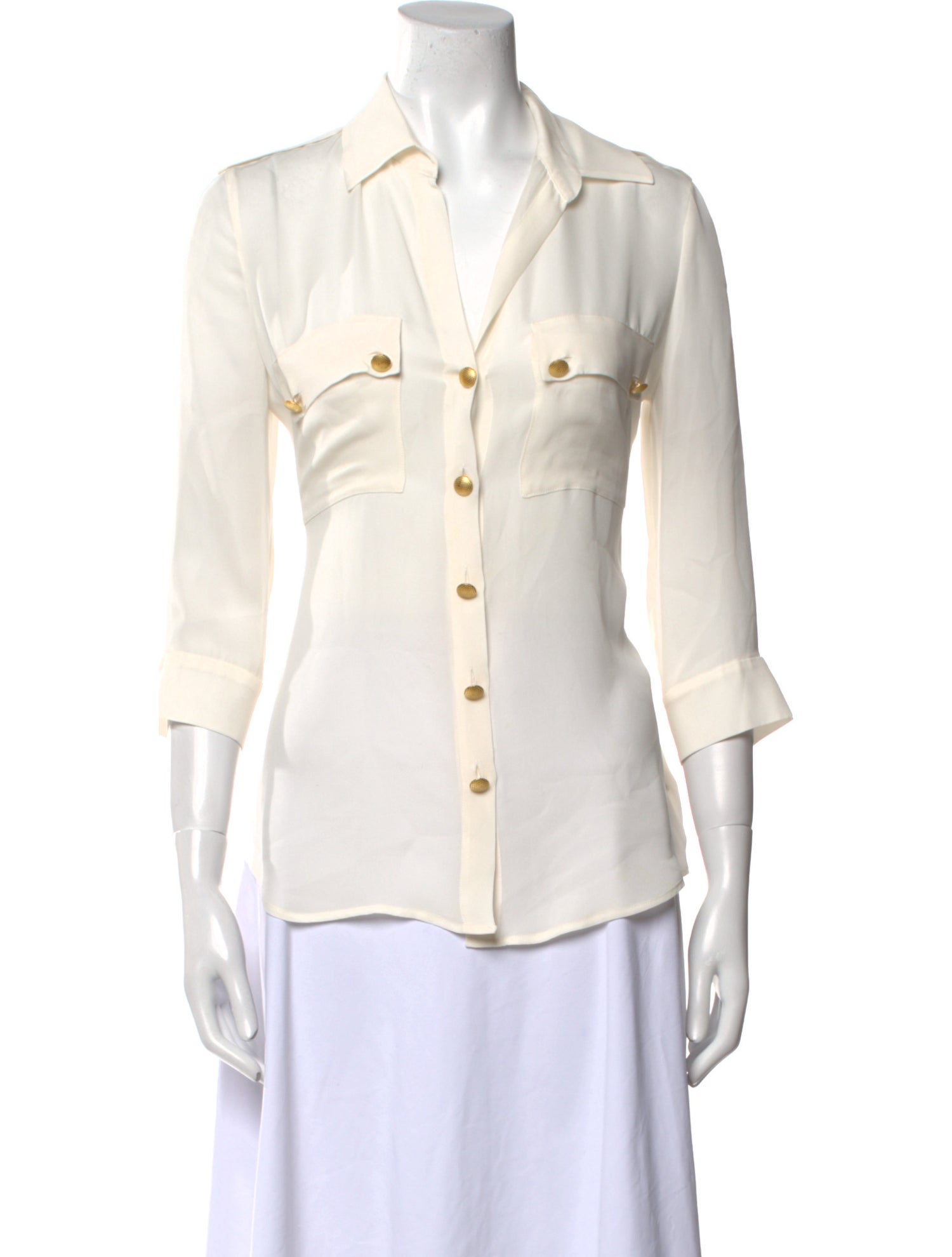 L'Agence Silk Three-Quarter Sleeve Button-Up Top