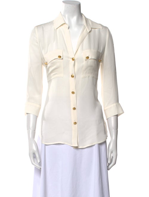 L'Agence Silk Three-Quarter Sleeve Button-Up Top