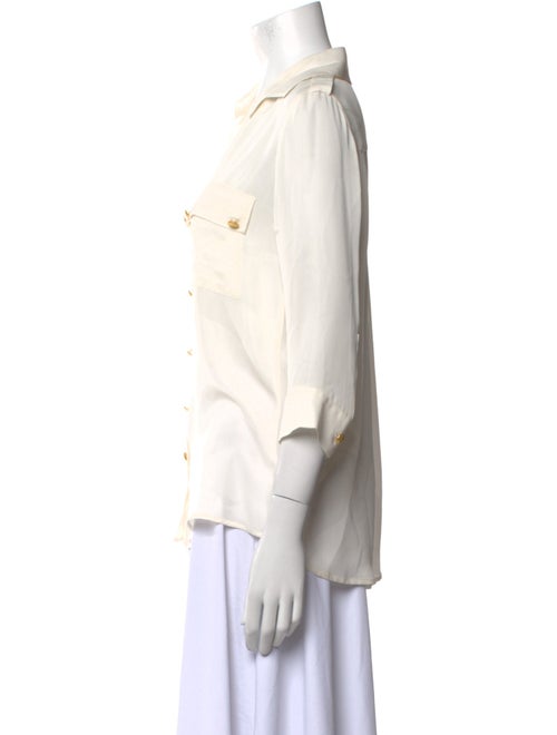 L'Agence Silk Three-Quarter Sleeve Button-Up Top