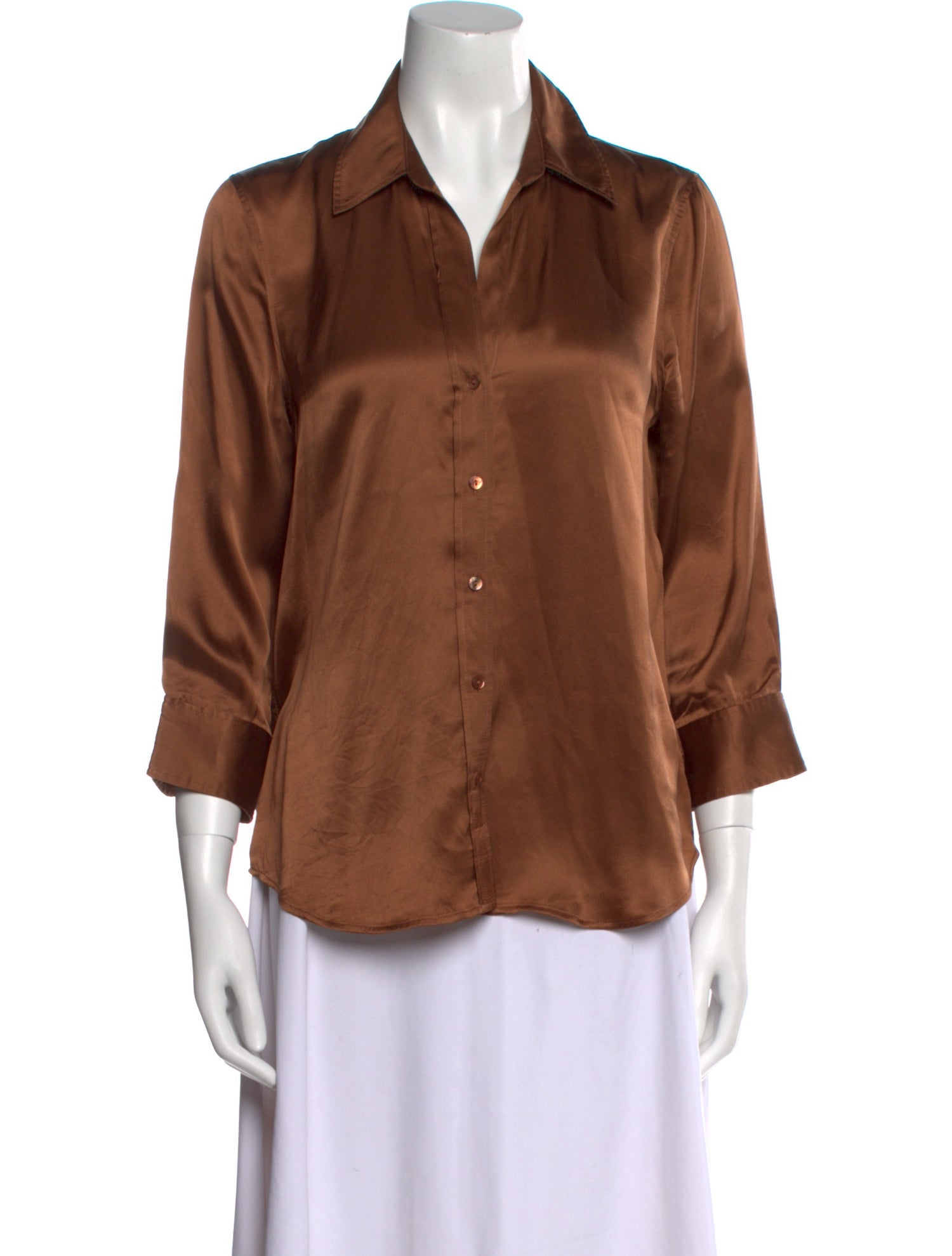 L'Agence Silk Three-Quarter Sleeve Button-Up Top