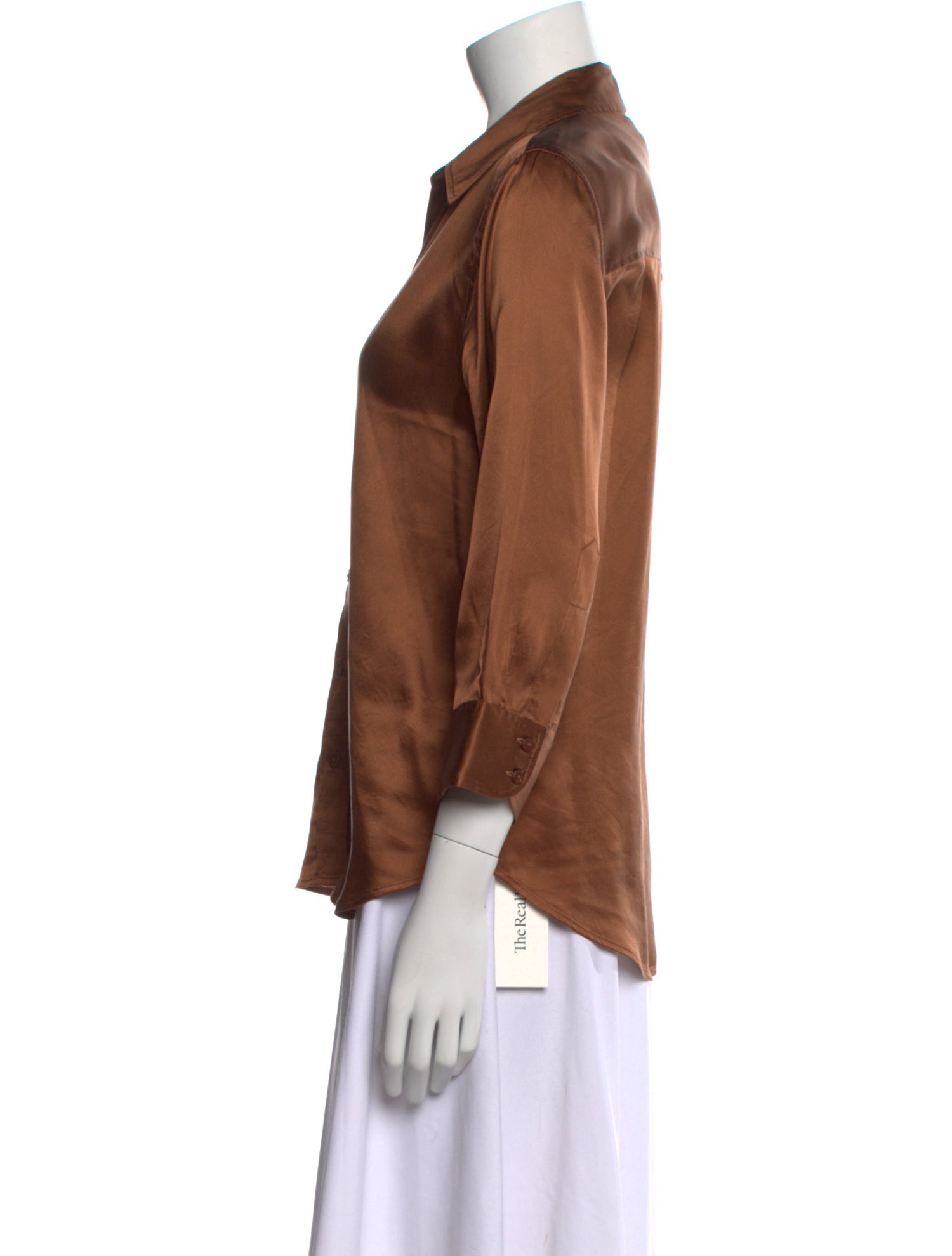 L'Agence Silk Three-Quarter Sleeve Button-Up Top