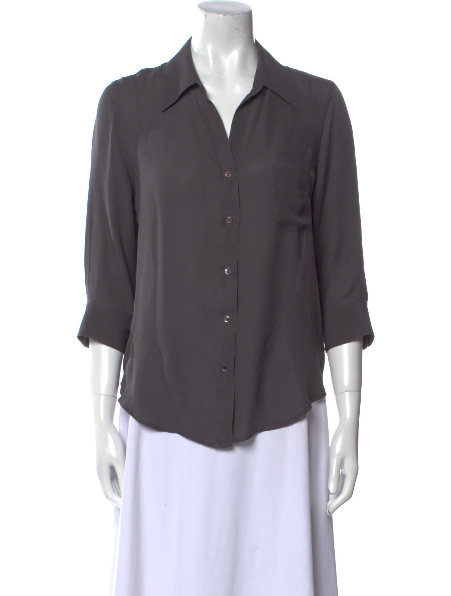 L'Agence Silk Three-Quarter Sleeve Button-Up Top