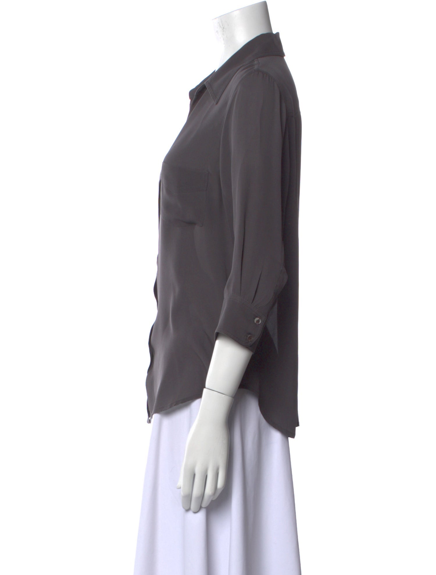 L'Agence Silk Three-Quarter Sleeve Button-Up Top