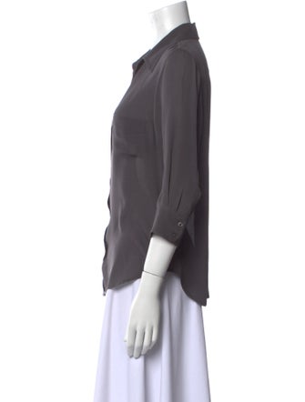 L'Agence Silk Three-Quarter Sleeve Button-Up Top