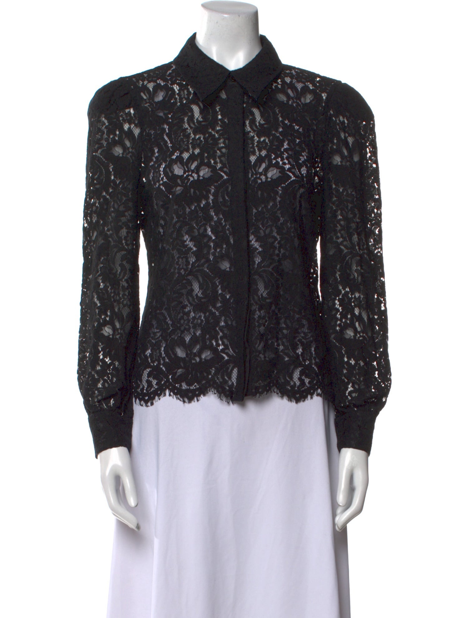 L'Agence Nylon Lace Pattern Button-Up Top