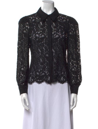 L'Agence Nylon Lace Pattern Button-Up Top