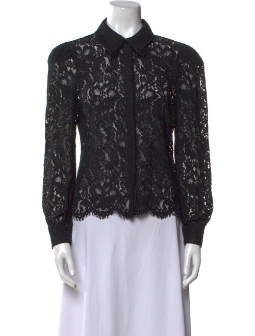 L'Agence Nylon Lace Pattern Button-Up Top