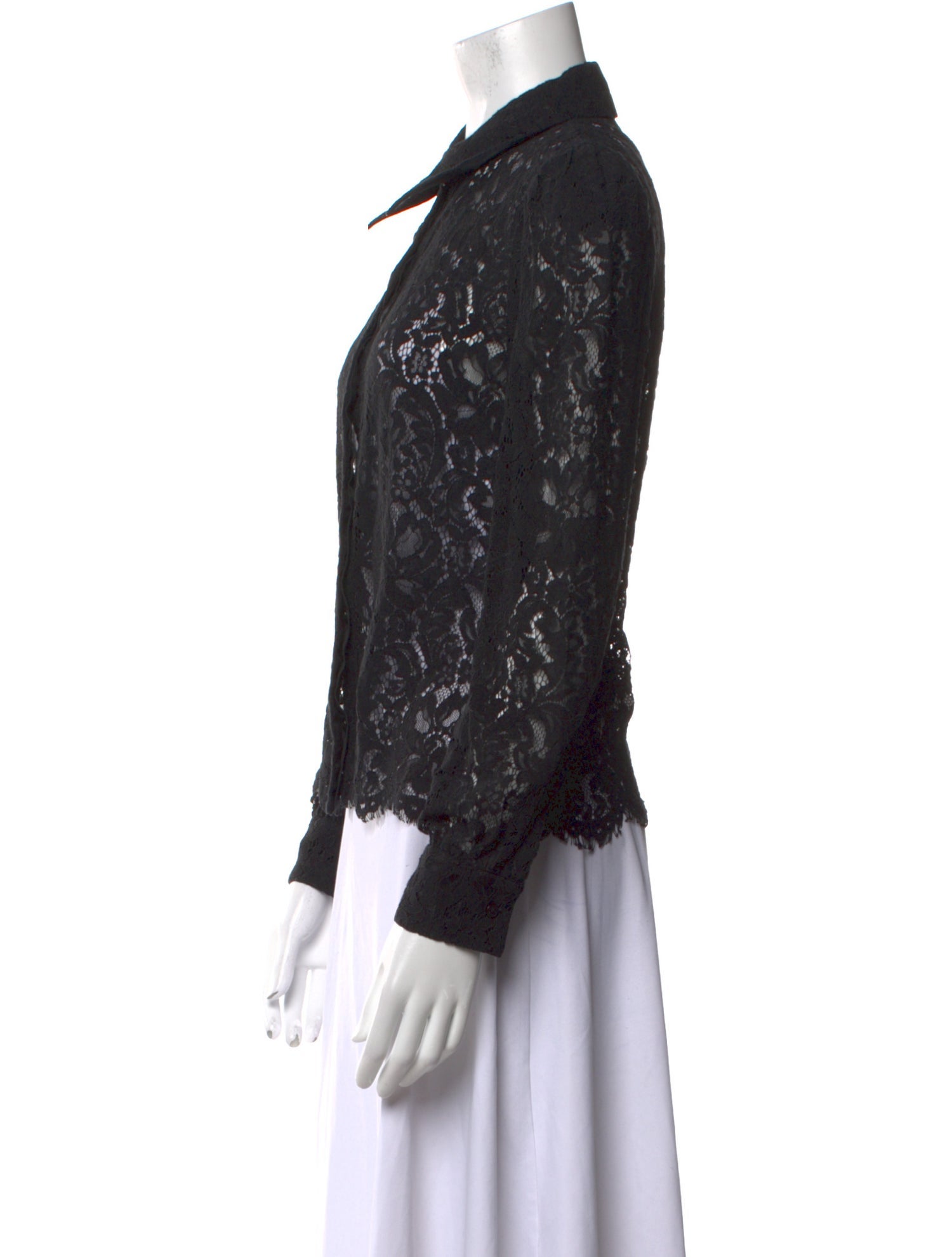 L'Agence Nylon Lace Pattern Button-Up Top