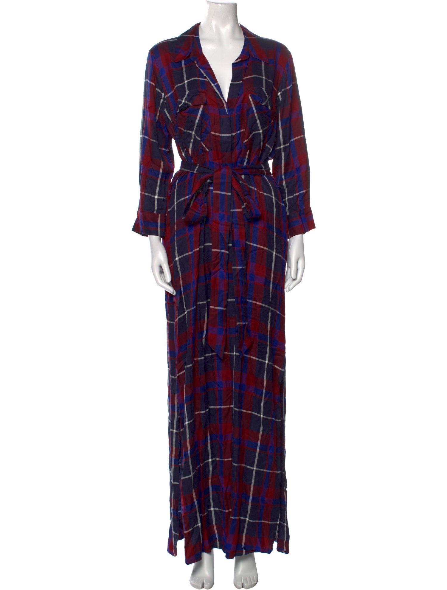 L'Agence Plaid Print Long Dress
