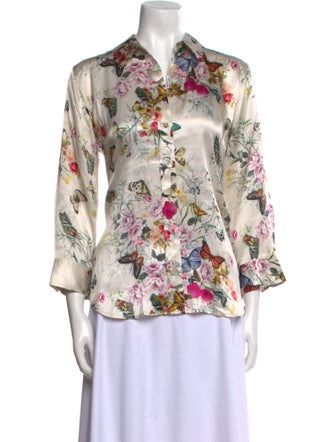 L'Agence Silk Floral Print Button-Up Top