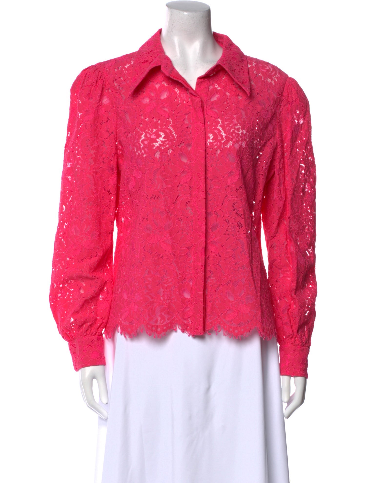 L'Agence Nylon Lace Pattern Button-Up Top