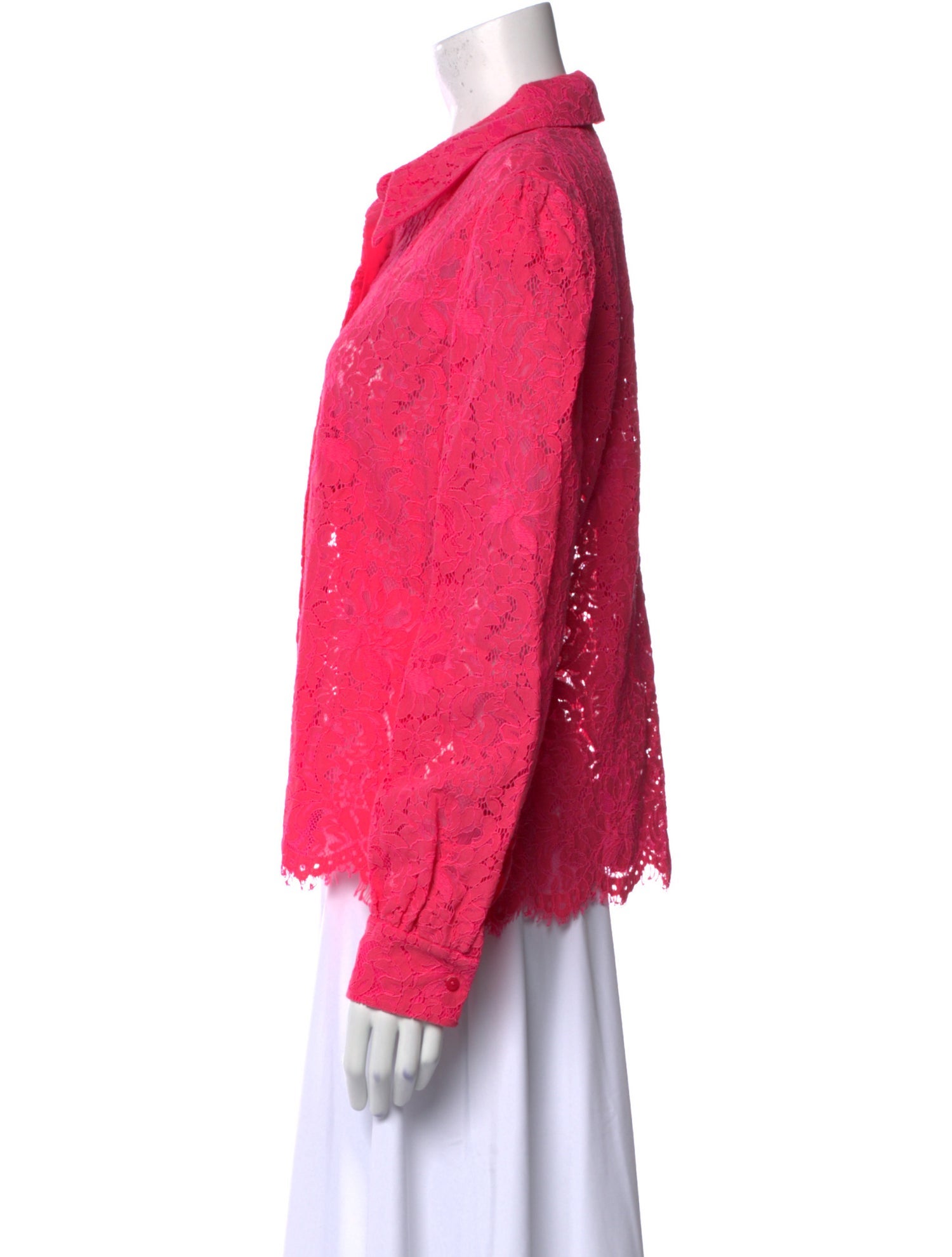 L'Agence Nylon Lace Pattern Button-Up Top