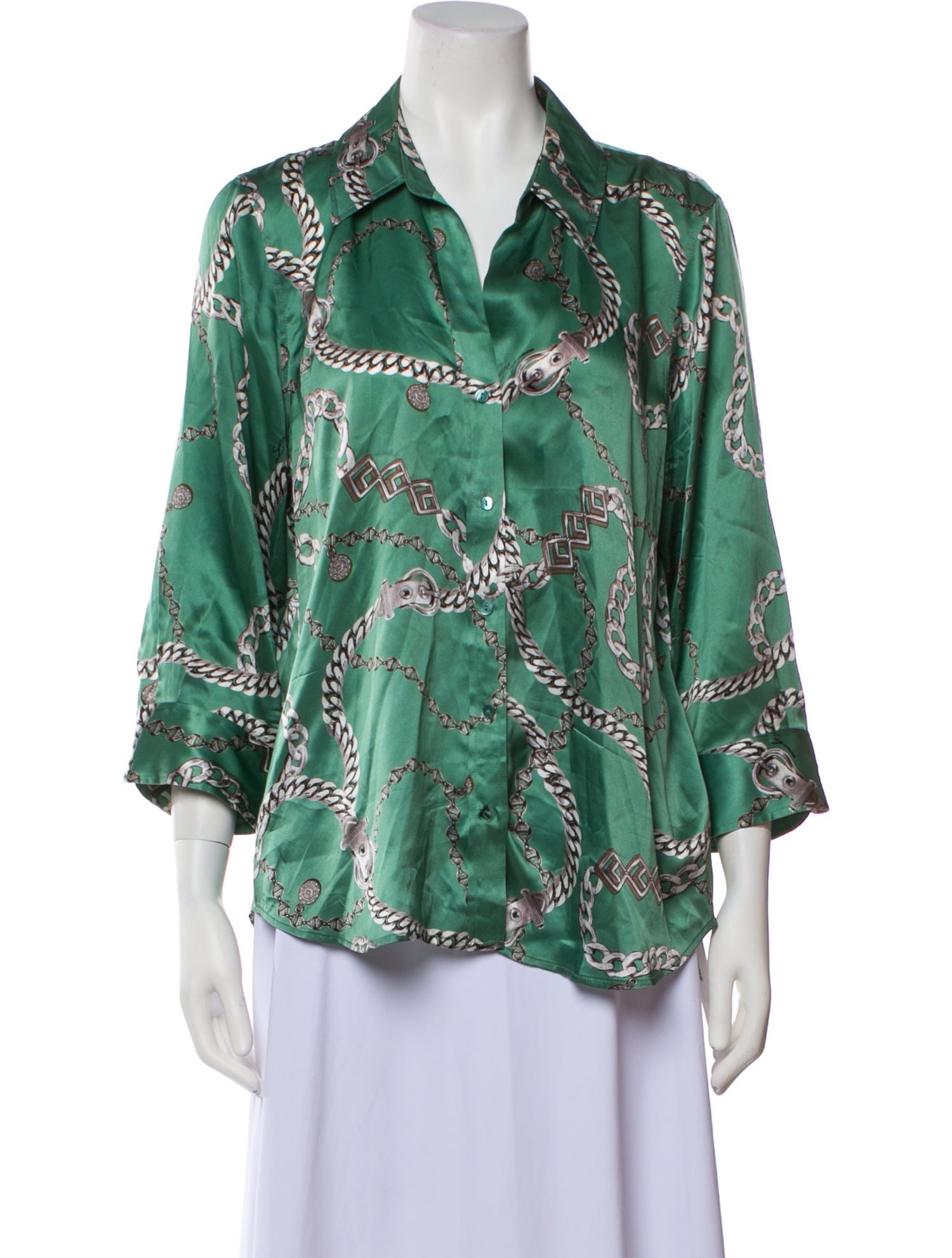 L'Agence Silk Printed Button-Up Top
