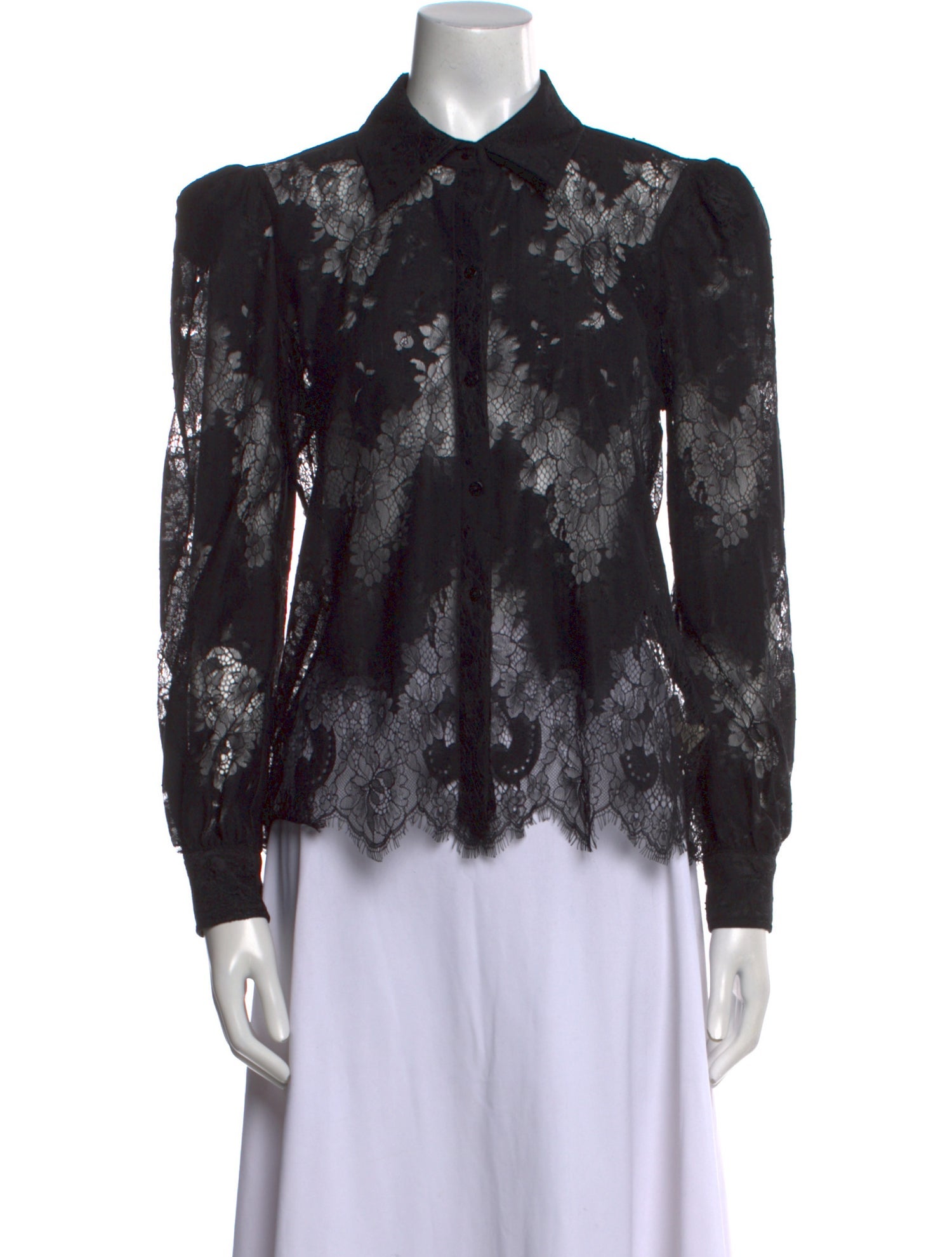 L'Agence Nylon Lace Pattern Button-Up Top
