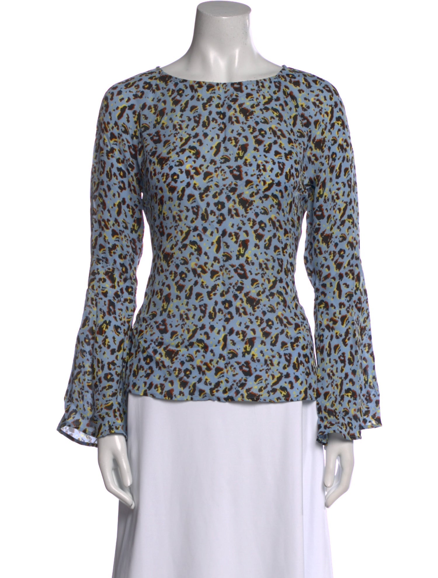 L'Agence Floral Print Bateau Neckline Blouse