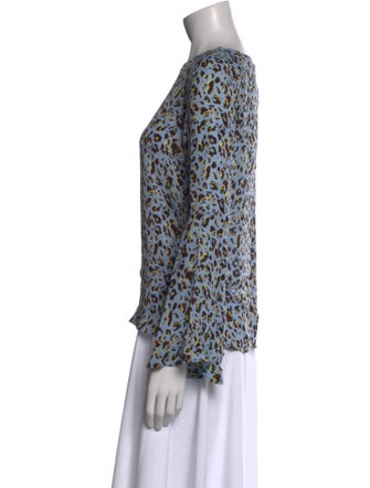 L'Agence Floral Print Bateau Neckline Blouse