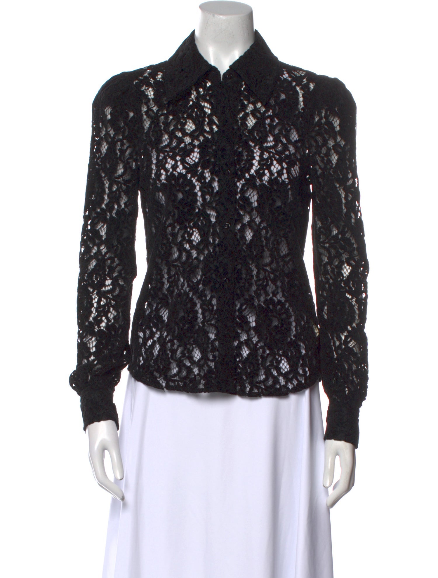 L'Agence Lace Pattern Long Sleeve Button-Up Top