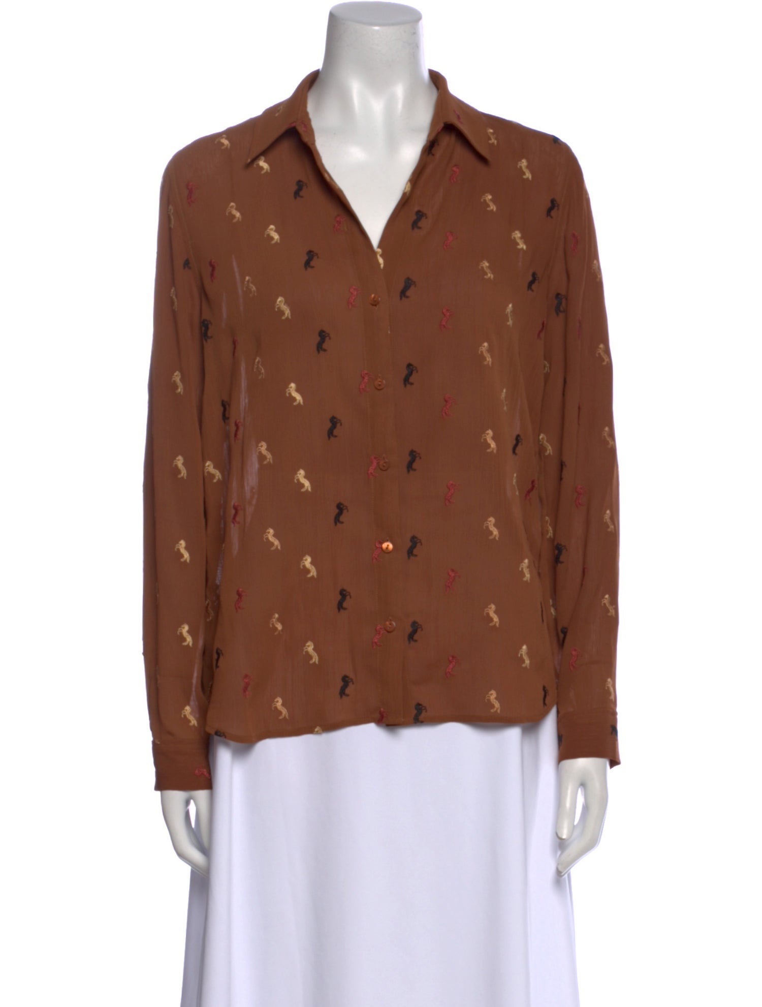 L'Agence Printed Long Sleeve Button-Up Top