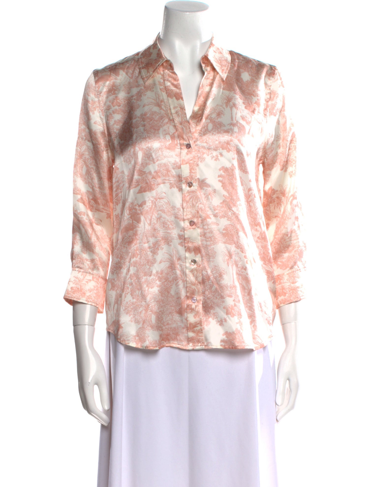 L'Agence Silk Printed Button-Up Top