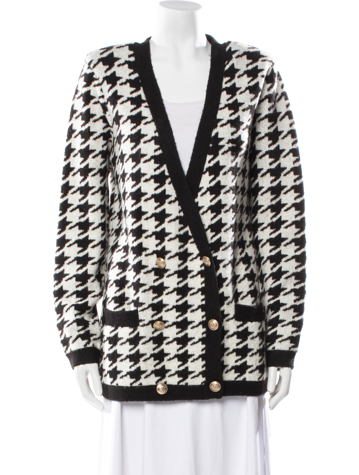 L'Agence Houndstooth Print V-Neck Sweater