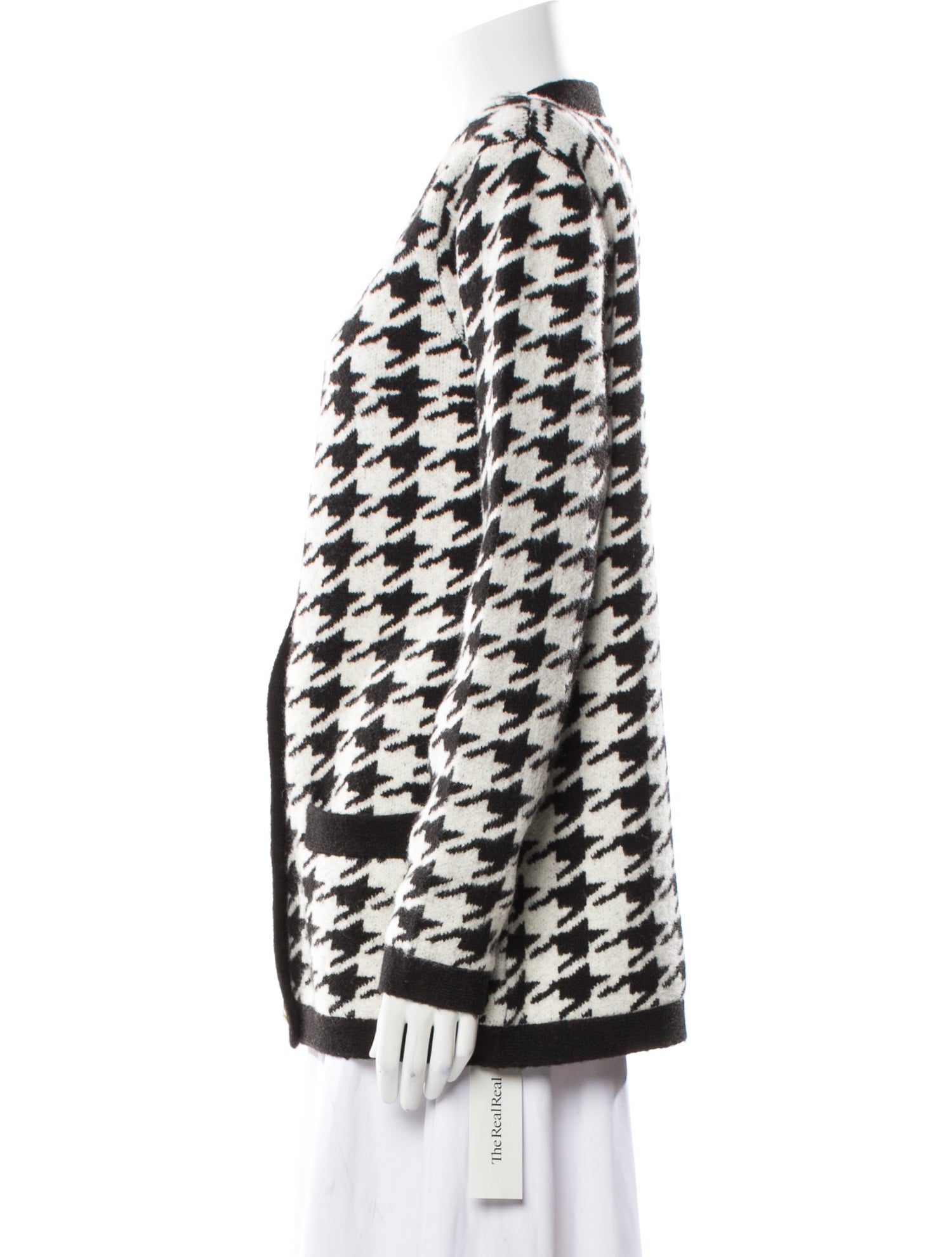 L'Agence Houndstooth Print V-Neck Sweater