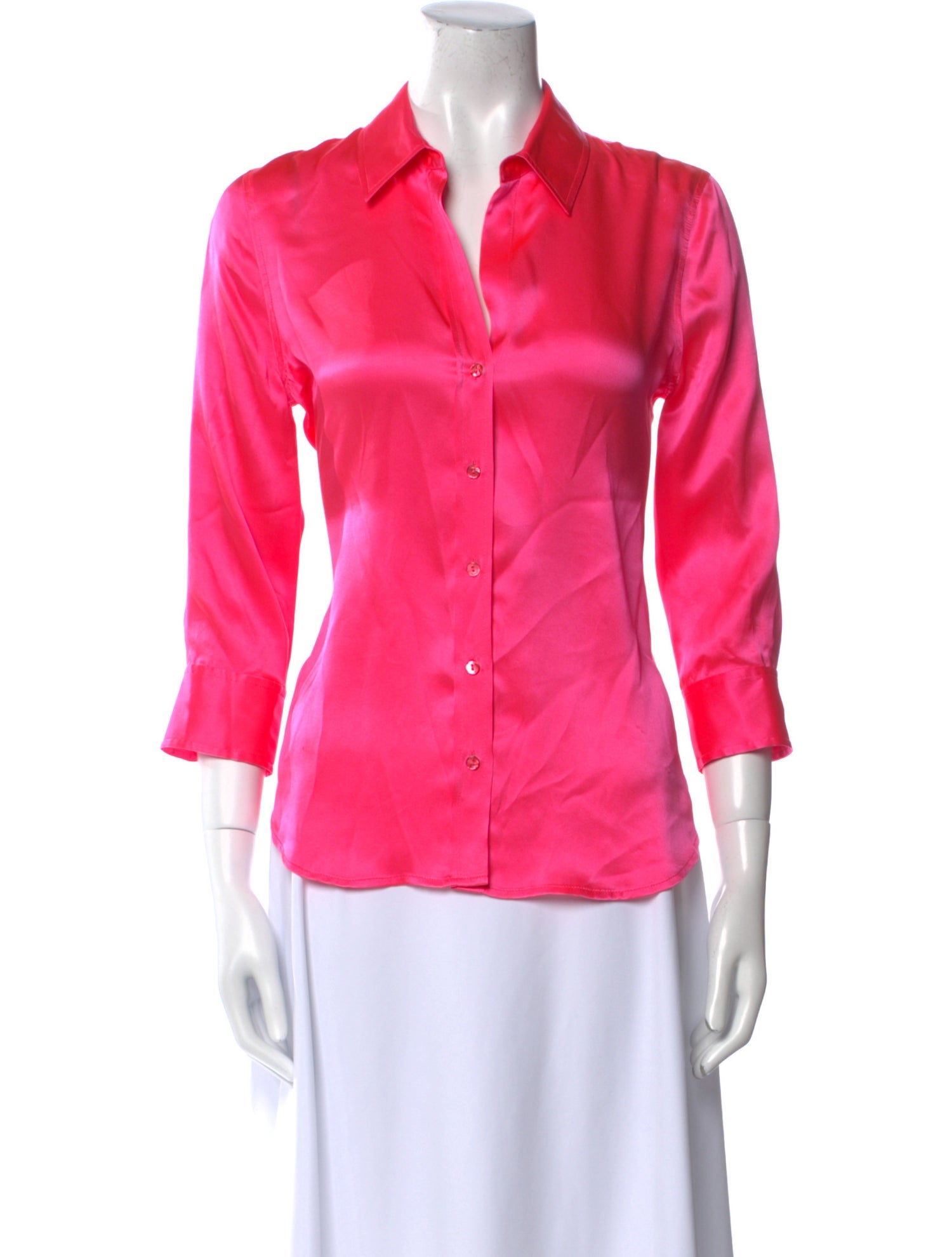 L'Agence Silk Three-Quarter Sleeve Button-Up Top