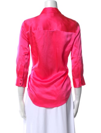 L'Agence Silk Three-Quarter Sleeve Button-Up Top