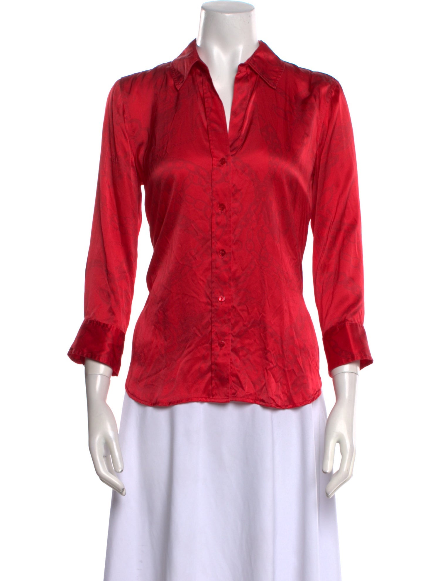 L'Agence Silk Three-Quarter Sleeve Button-Up Top