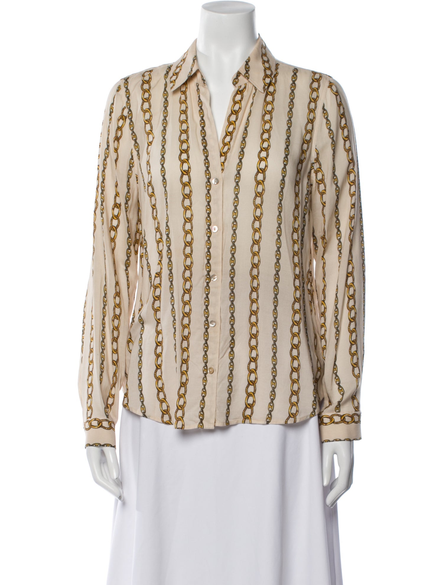 L'Agence Printed V-Neck Button-Up Top