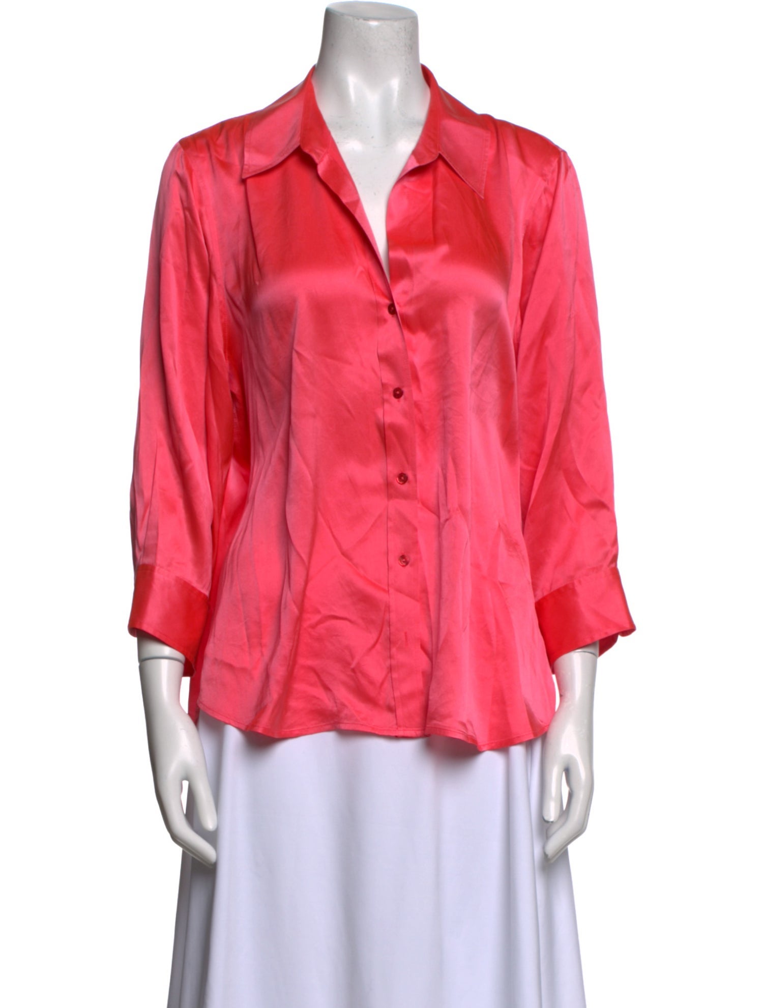 L'Agence Silk Three-Quarter Sleeve Button-Up Top