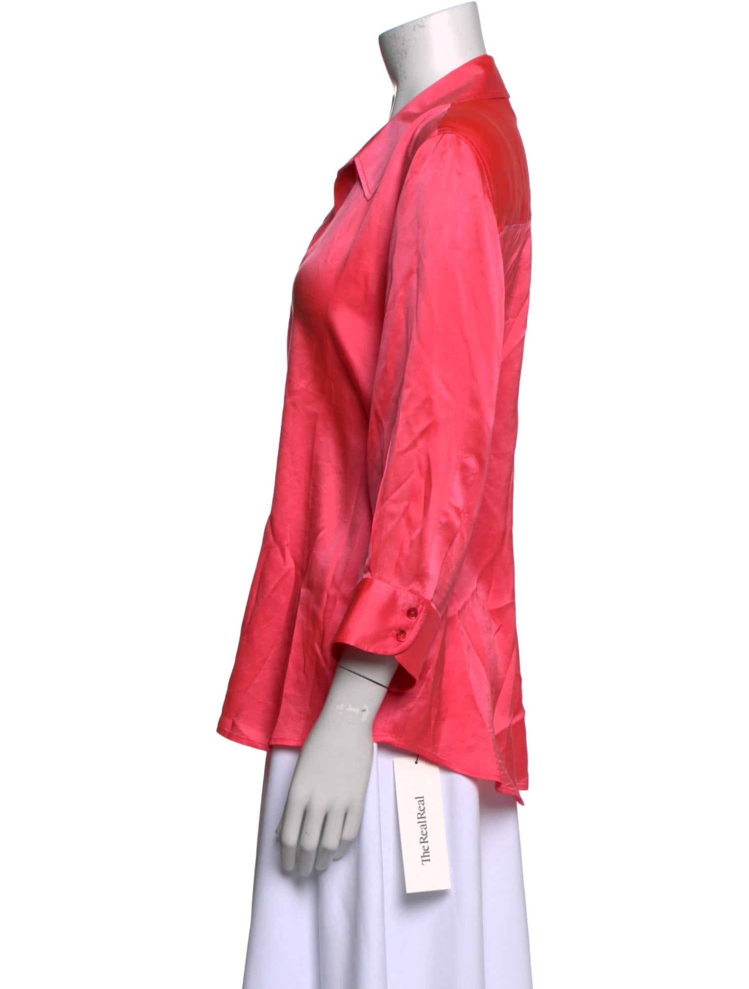 L'Agence Silk Three-Quarter Sleeve Button-Up Top