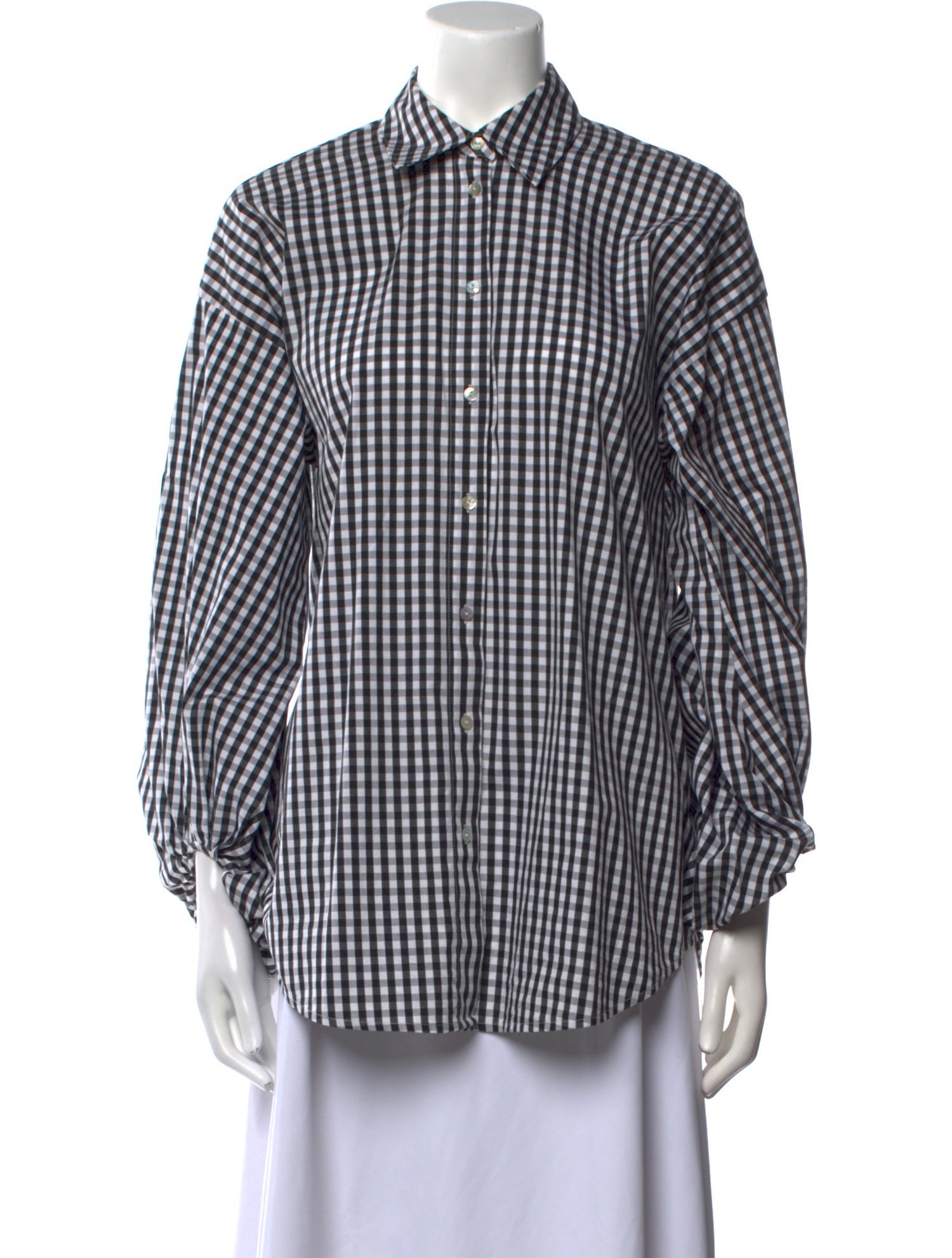 L'Agence Plaid Print Three-Quarter Sleeve Button-Up Top