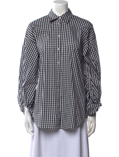 L'Agence Plaid Print Three-Quarter Sleeve Button-Up Top
