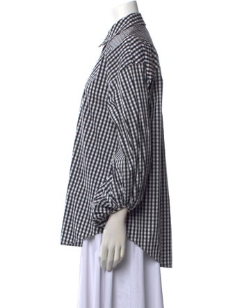 L'Agence Plaid Print Three-Quarter Sleeve Button-Up Top